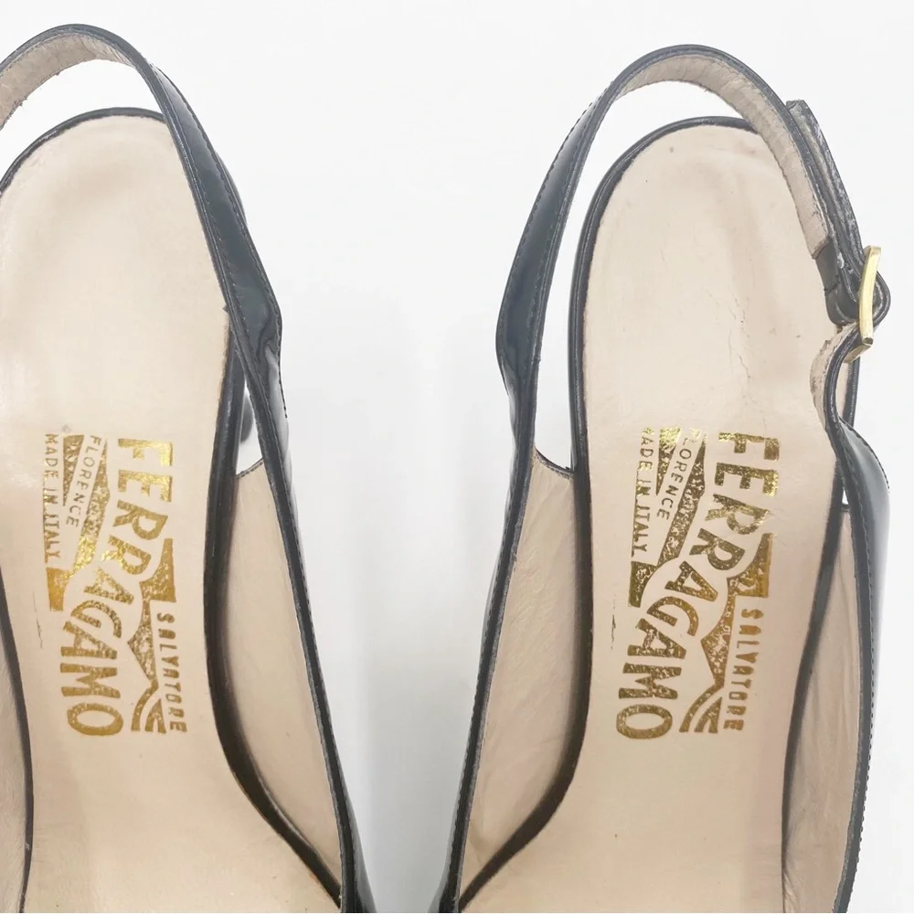 Salvatore Ferragamo Black Slingback Heels Party Cute Fancy Shoes 8.5 size
